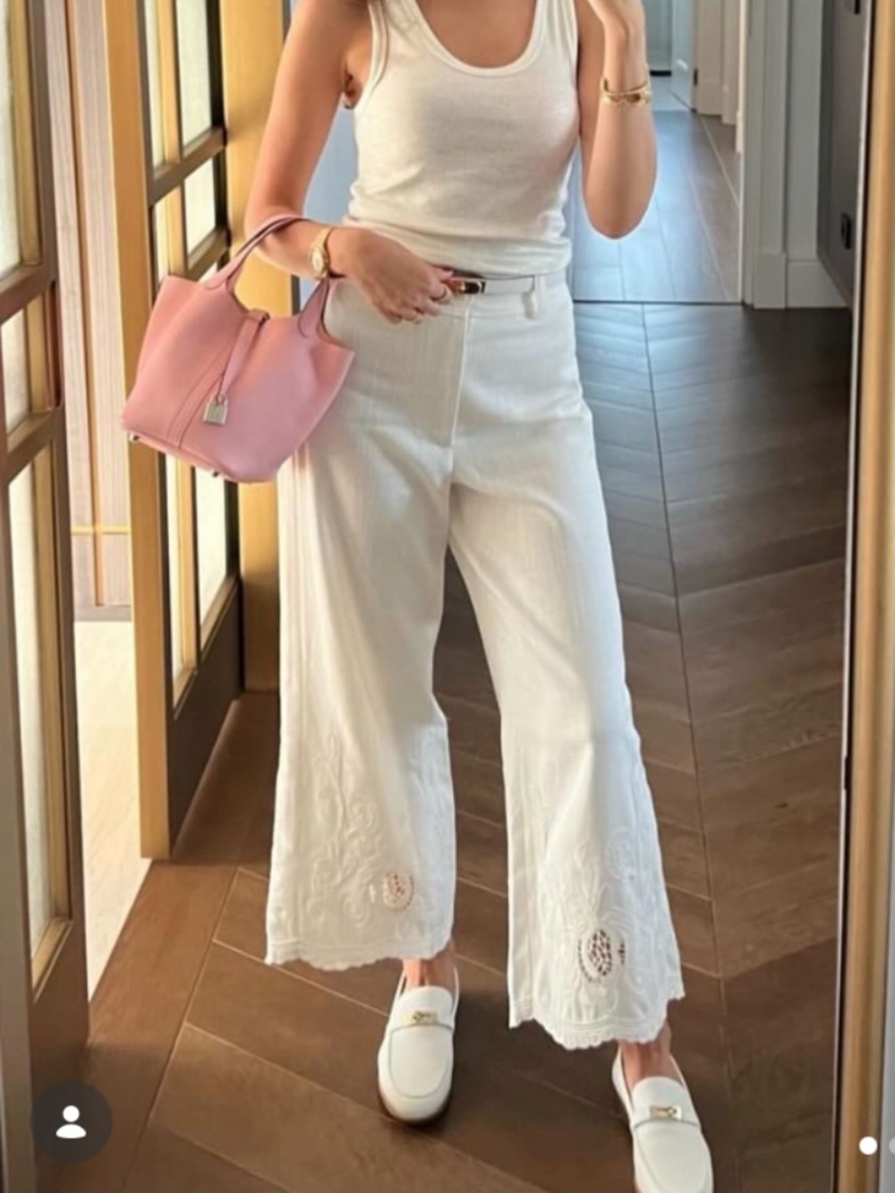 Zara Ecru Embroidered Scalloped Eyelet Hem Wide-Leg Trousers Pants Size S NWT